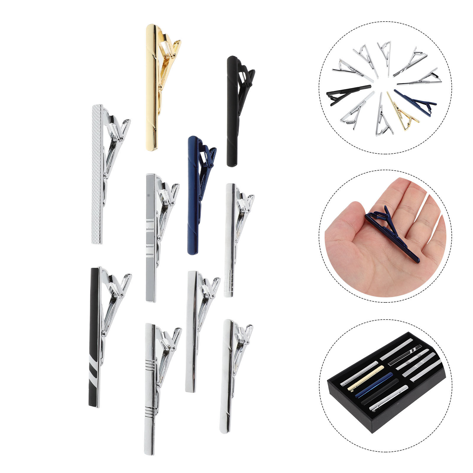 Tie Bar Set Gift - 10Pcs Tie Clip Set for Men
