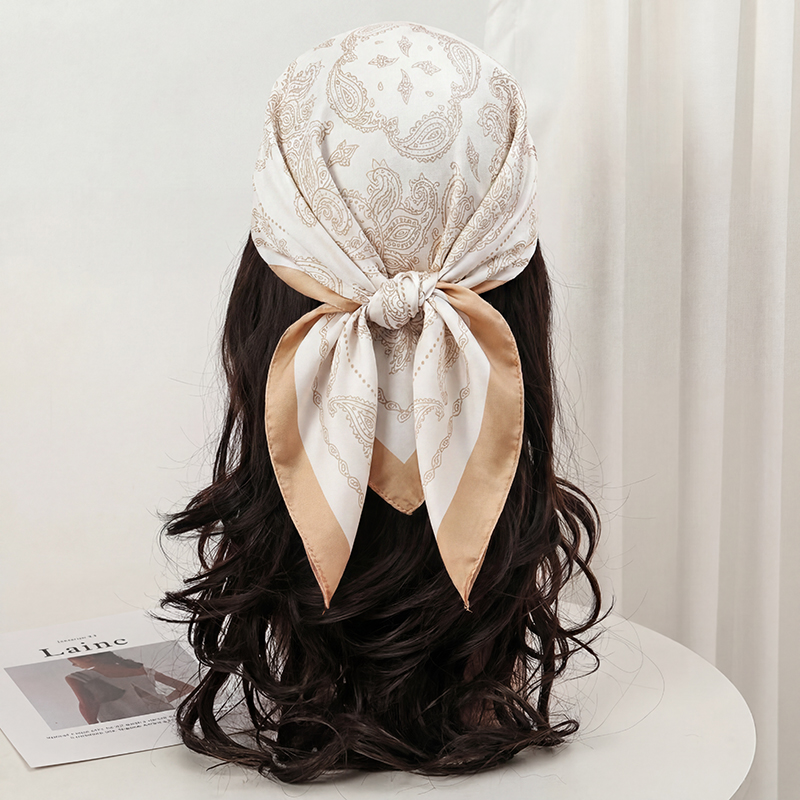 Vintage Beige Paisley Print Sq - Scarf Silk Square ulasan dan harga