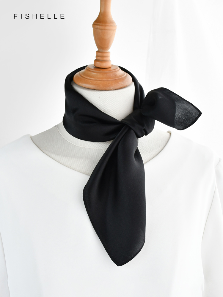 Solid color black pure silk sc - Scarf Silk Square ulasan dan harga